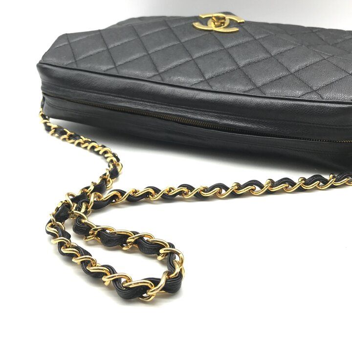 Chanel CC Logo Jumbo CC Quilted Chain Shoulder Bag Caviar Leather Black — view 7