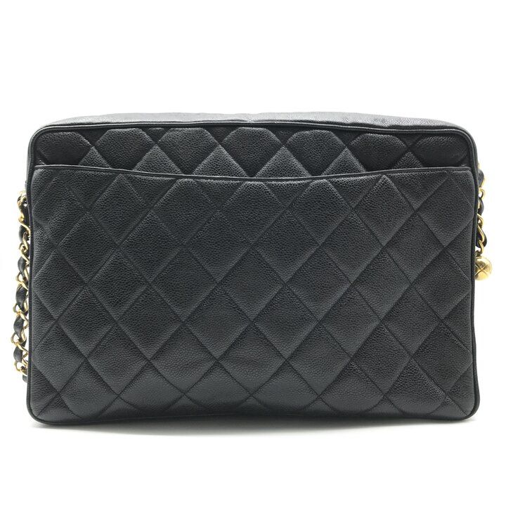 Chanel CC Logo Jumbo CC Quilted Chain Shoulder Bag Caviar Leather Black — view 3