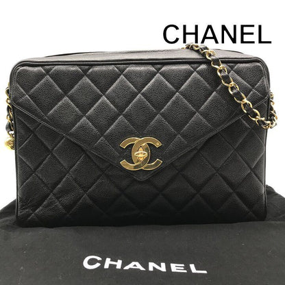 Chanel CC Logo Jumbo CC Quilted Chain Shoulder Bag Caviar Leather Black