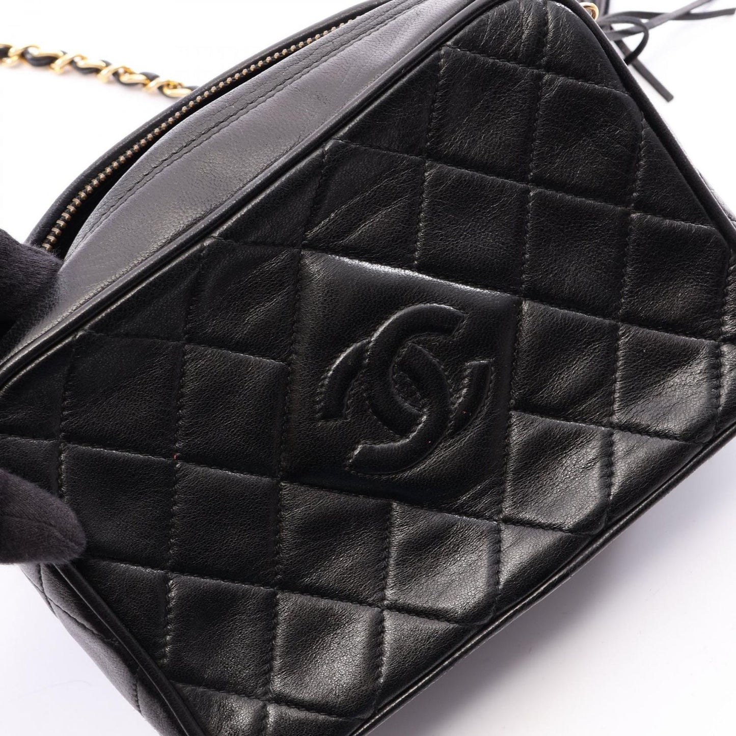 Chanel Shoulder Bag Diamond Stitch Mini Tassel Black Lambskin Quilted Fringe — view 8