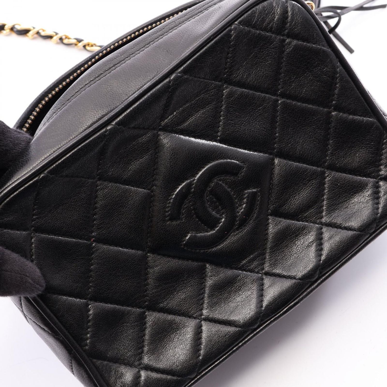 Chanel Shoulder Bag Diamond Stitch Mini Tassel Black Lambskin Quilted Fringe — view 8