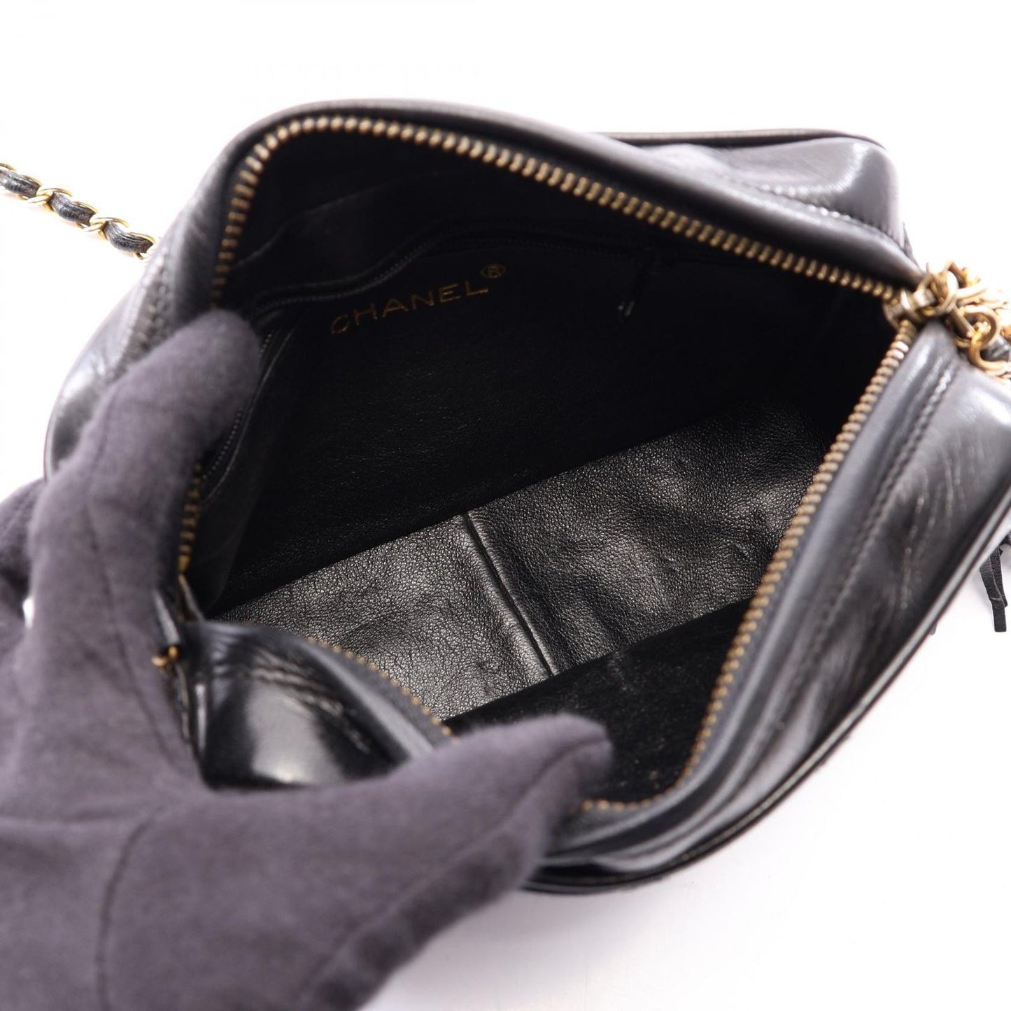 Chanel Shoulder Bag Diamond Stitch Mini Tassel Black Lambskin Quilted Fringe — view 3