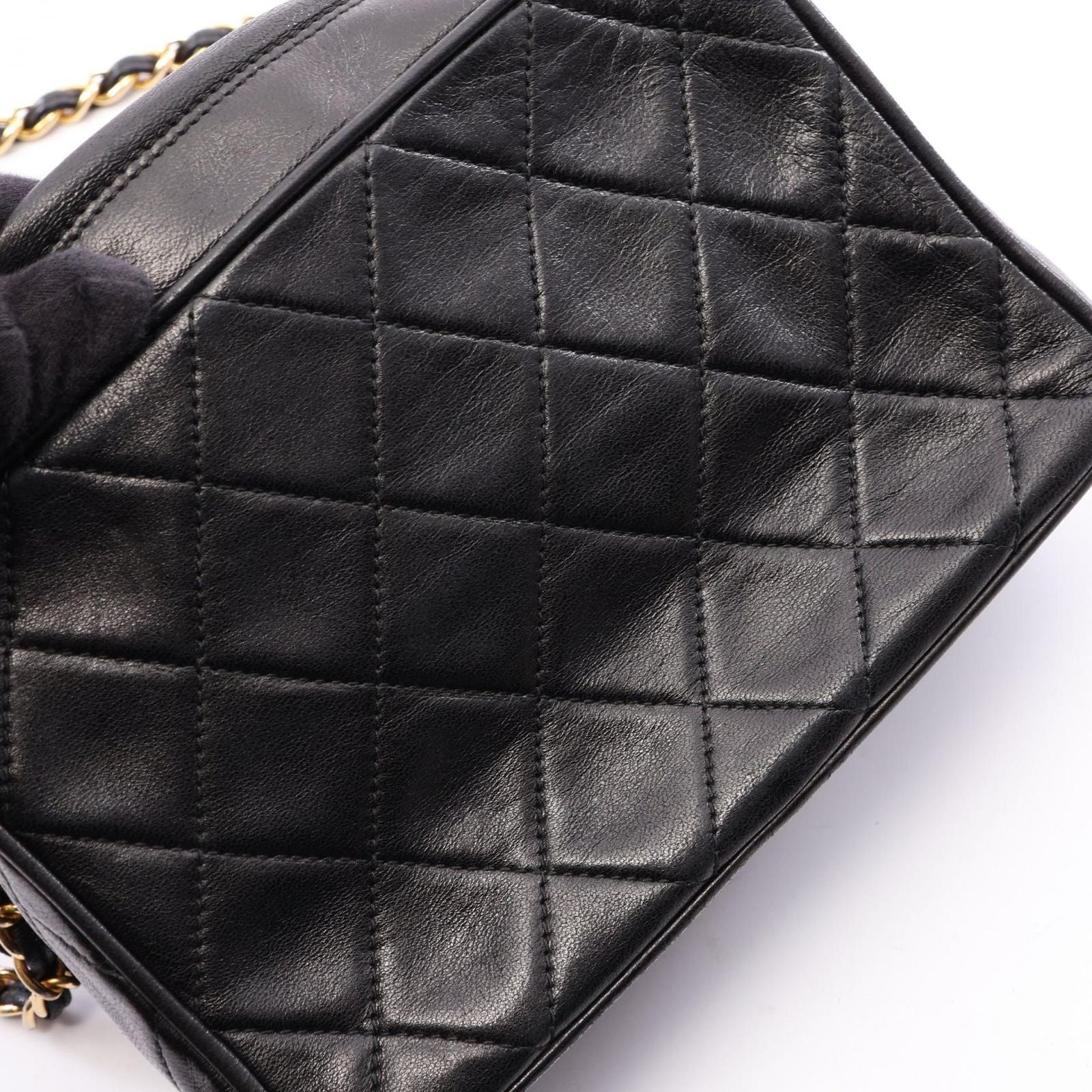 Chanel Shoulder Bag Diamond Stitch Mini Tassel Black Lambskin Quilted Fringe — view 9