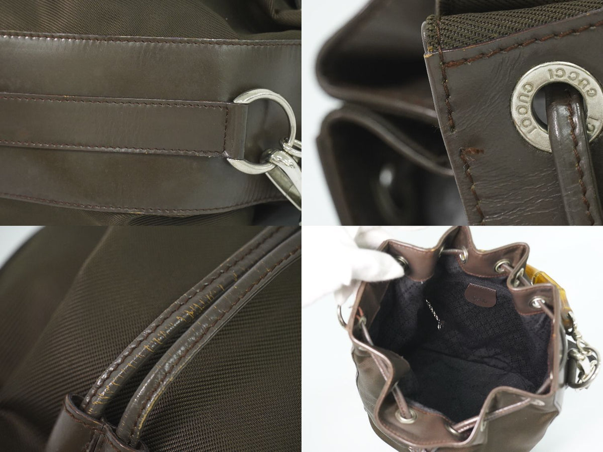 Gucci Bamboo Drawstring 2-Way Shoulder Bag Canvas Leather Brown — view 8