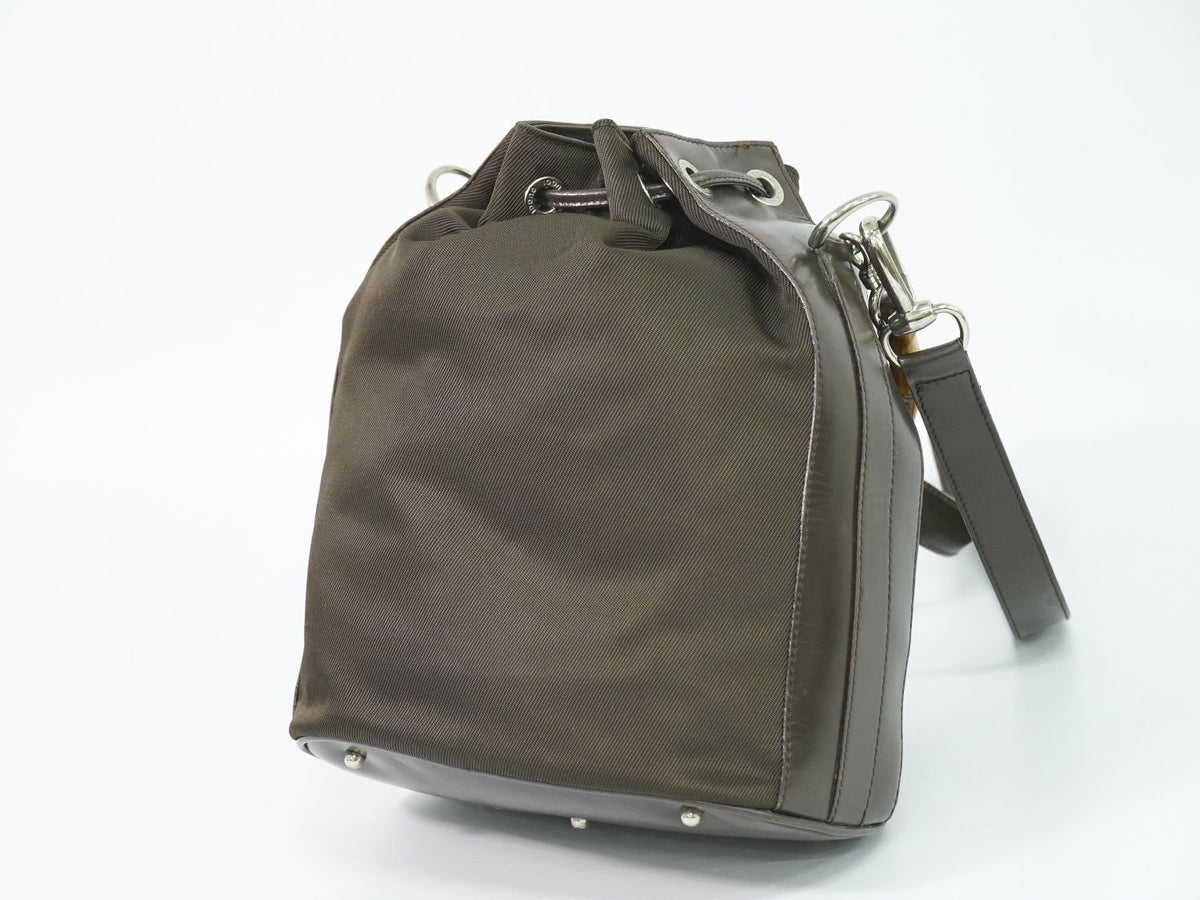 Gucci Bamboo Drawstring 2-Way Shoulder Bag Canvas Leather Brown — view 2