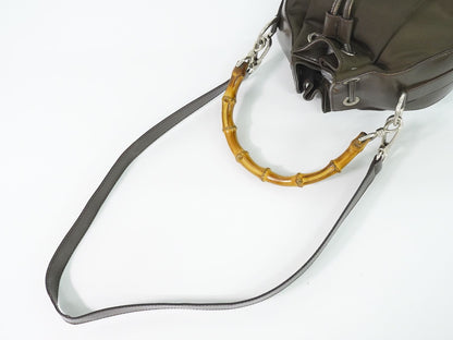 Gucci Bamboo Drawstring 2-Way Shoulder Bag Canvas Leather Brown — view 4