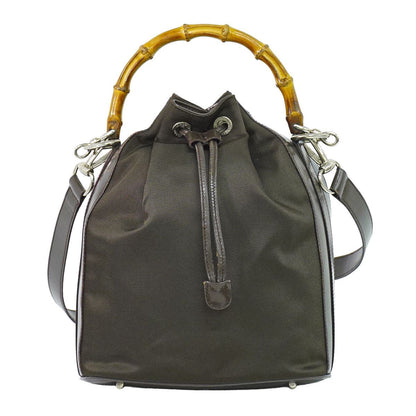 Gucci Bamboo Drawstring 2-Way Shoulder Bag Canvas Leather Brown