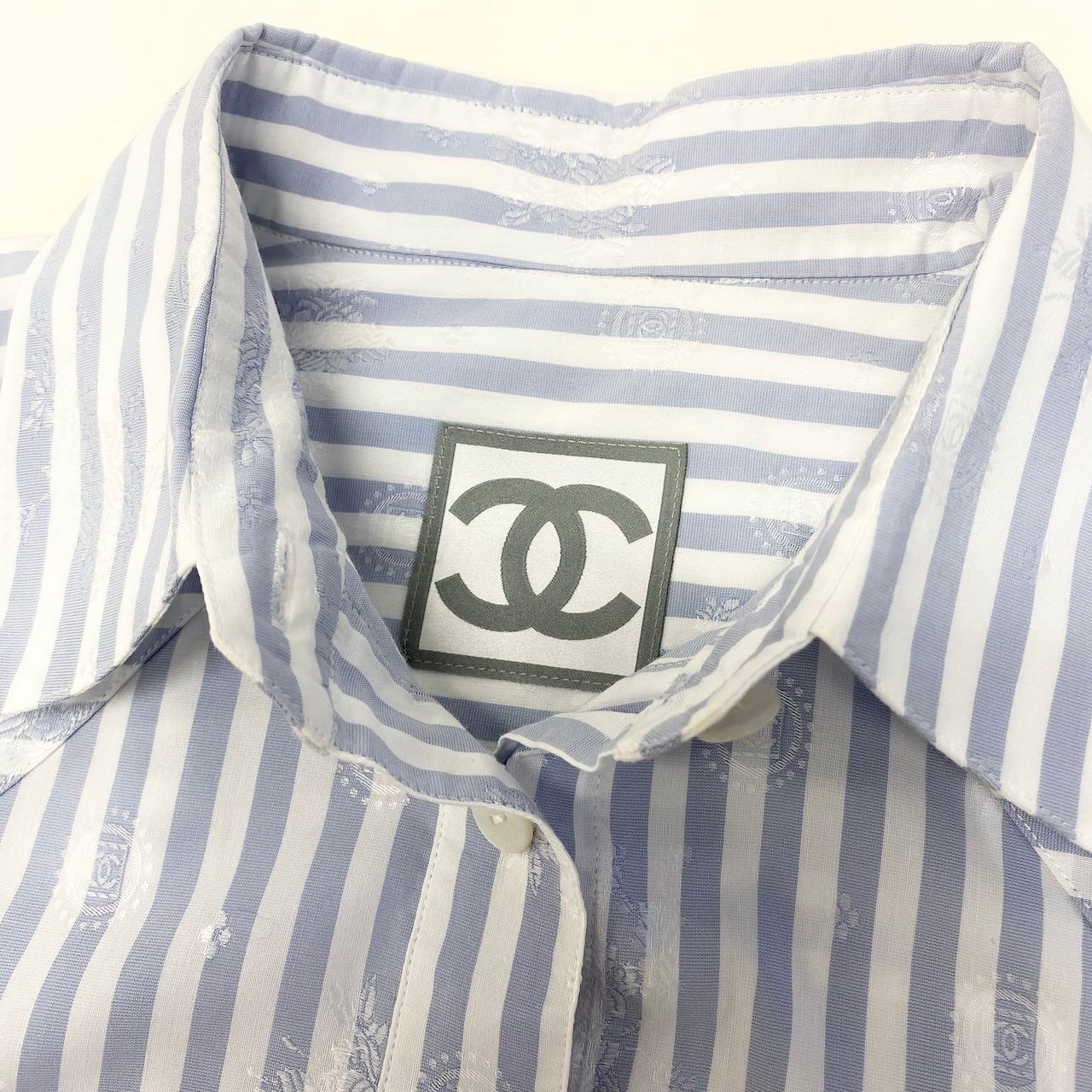 Chanel Sports CC Logo Jacquard Shirt Dress 36 Blue White — view 8