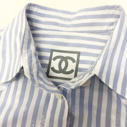 Chanel Sports CC Logo Jacquard Shirt Dress 36 Blue White — view 8