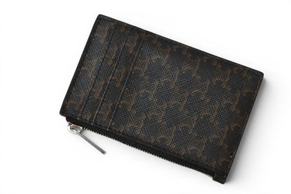 Celine Coin Case Card Holder Zipped Triomphe Canvas Lambskin Brown — view 3