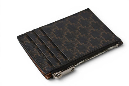 Celine Coin Case Card Holder Zipped Triomphe Canvas Lambskin Brown — view 4