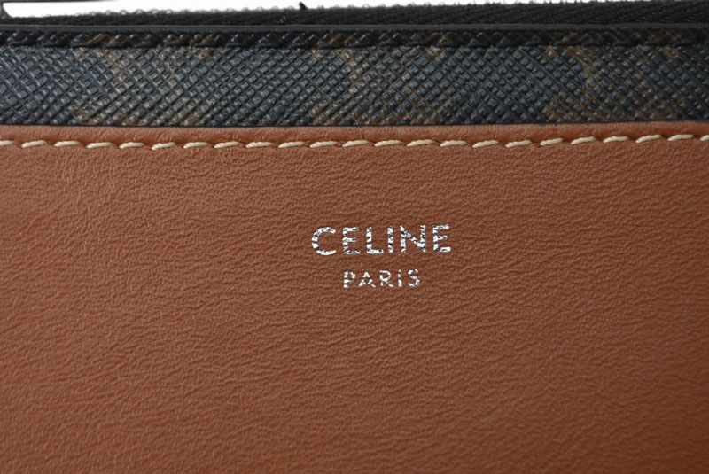 Celine Coin Case Card Holder Zipped Triomphe Canvas Lambskin Brown — view 6