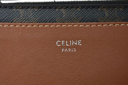 Celine Coin Case Card Holder Zipped Triomphe Canvas Lambskin Brown — view 6