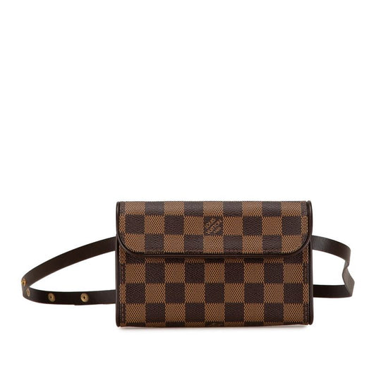Louis Vuitton Damier Pochette Florentine Waist Bag Pouch Brown Leather
