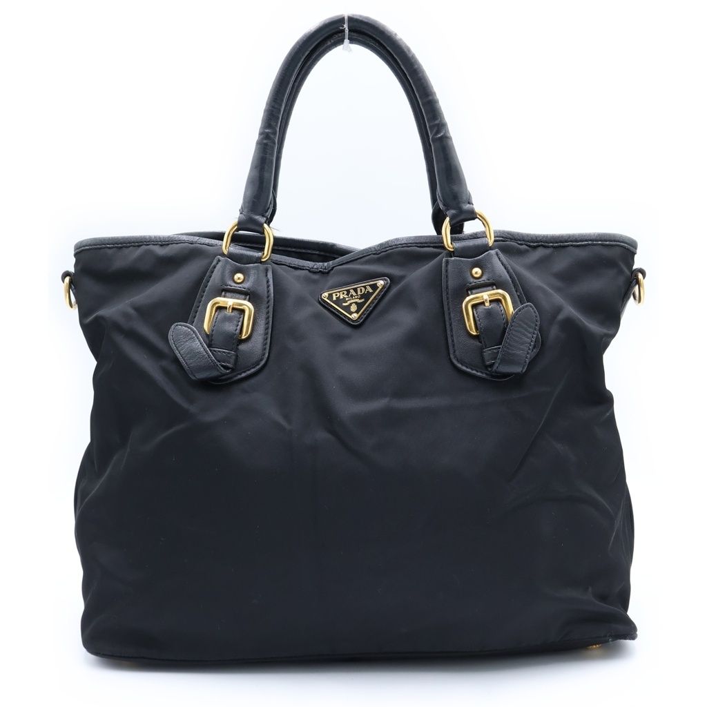 Prada Triangle Logo Tessuto Handbag Black