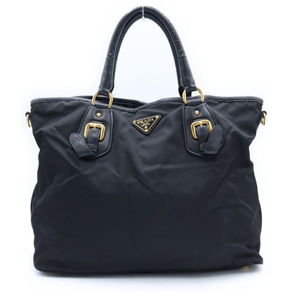 Prada Triangle Logo Tessuto Handbag Black