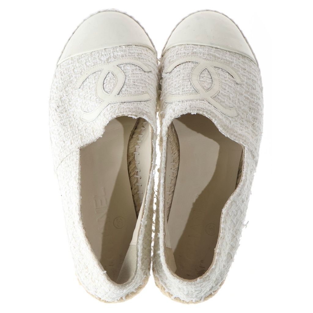 Chanel Espadrilles Tweed Patent Low Cut Sneakers Slip Ons Beige — view 4