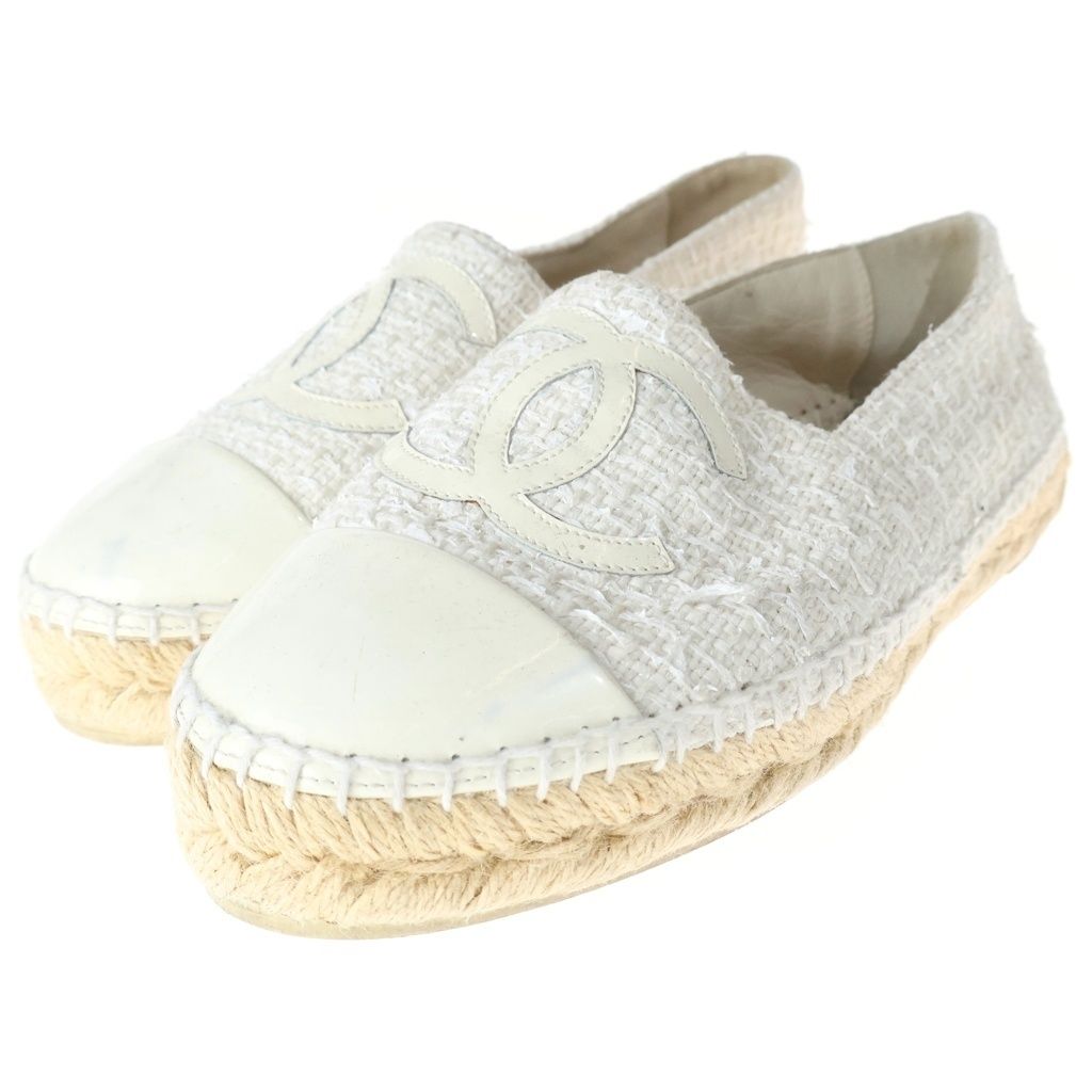 Chanel Espadrilles Tweed Patent Low Cut Sneakers Slip Ons Beige — view 2