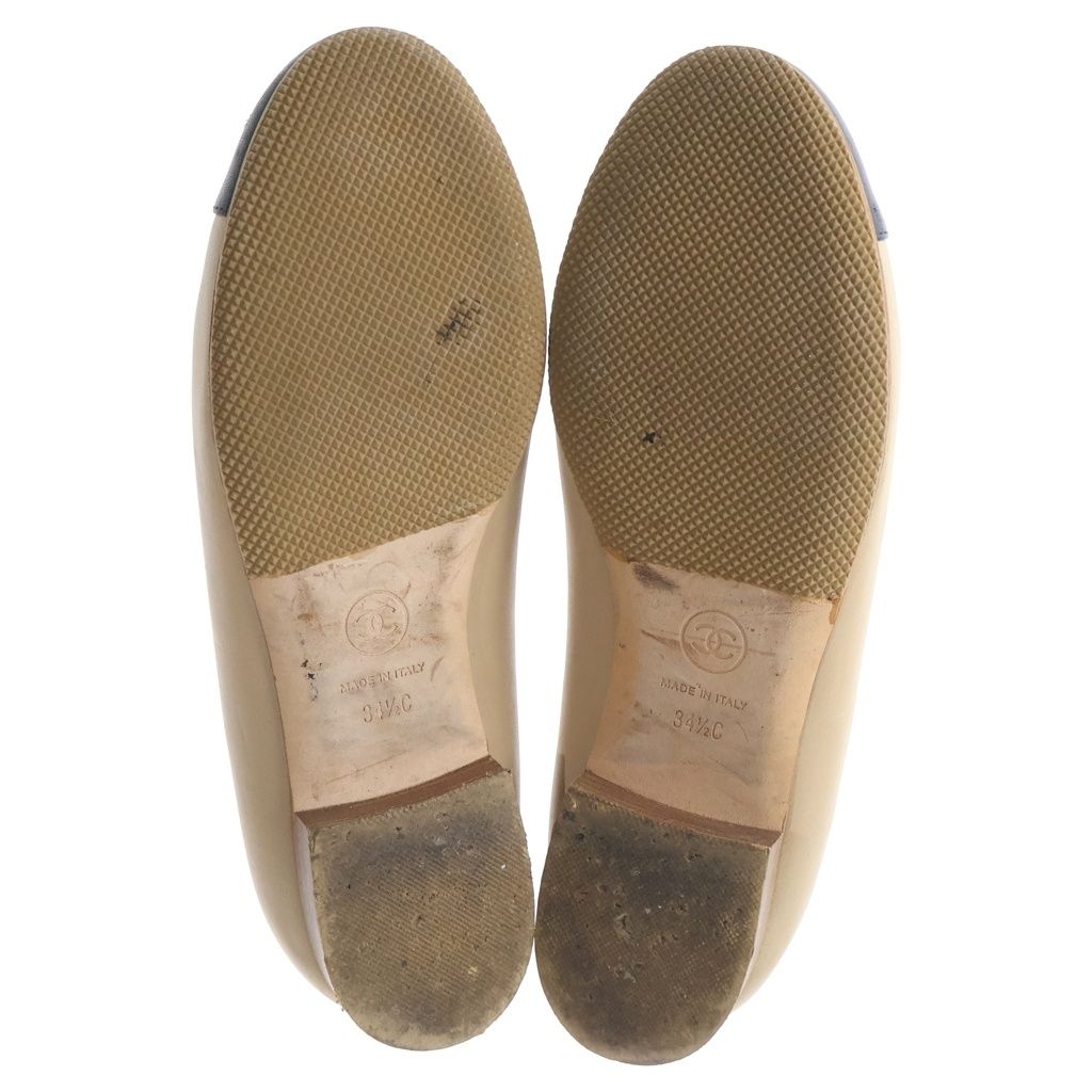 Chanel Canary Motif Pointed Toe Leather Flat Shoes Beige — view 5