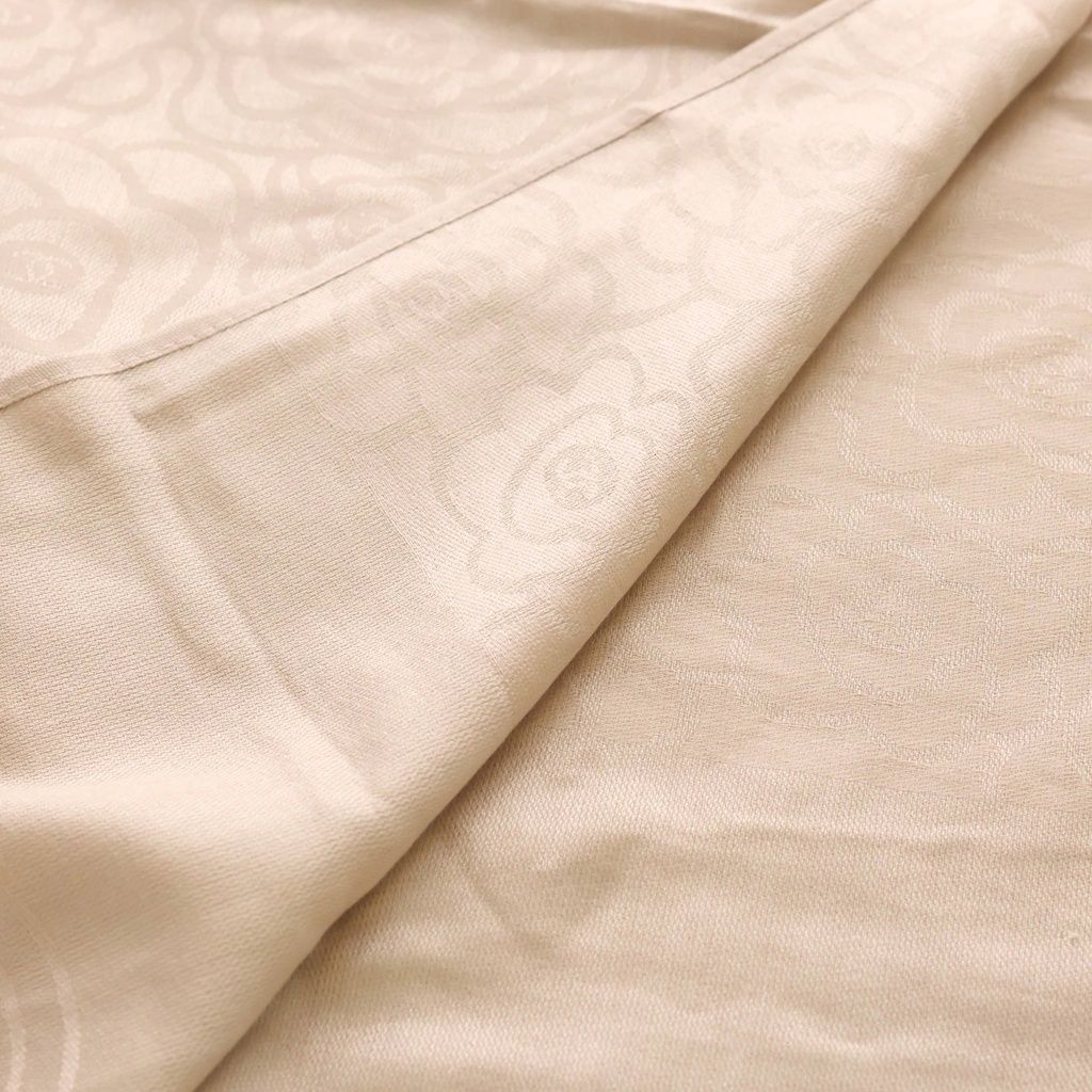 Chanel Camellia Silk Shawl Pink Beige Scarf — view 5