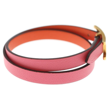 Hermes Behapi Double Tour Leather Strand Bracelet Gold Pink Orange — view 3