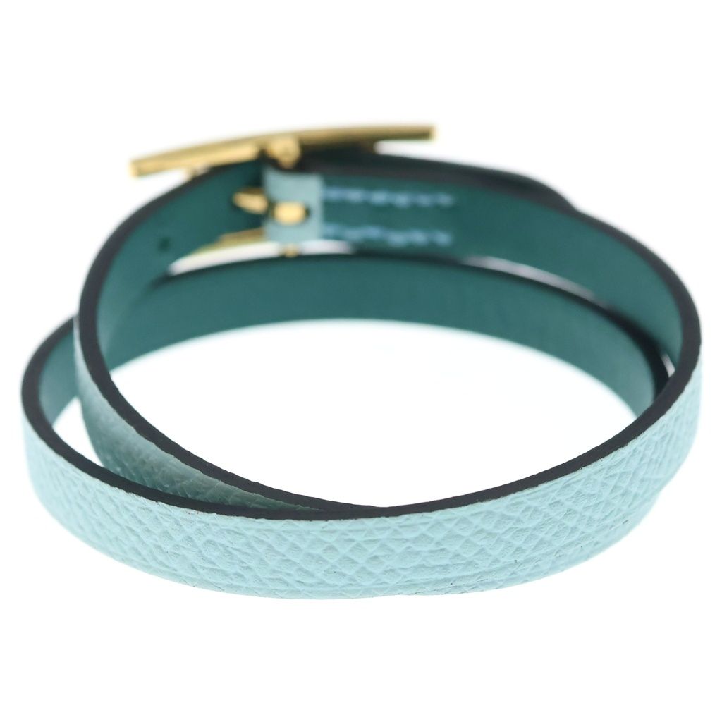 Hermes Behapi Double Tour Leather Strand Bracelet Gold Light Blue Green — view 2