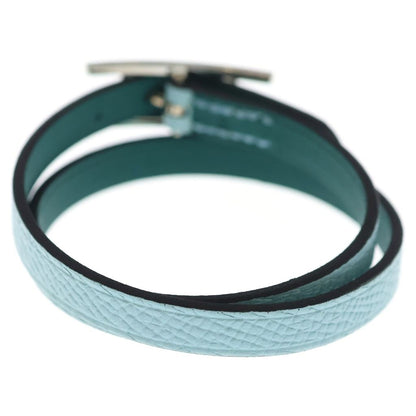 Hermes Behapi Double Tour Leather Strand Bracelet Silver Light Blue Green — view 2