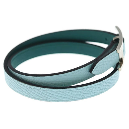 Hermes Behapi Double Tour Leather Strand Bracelet Silver Light Blue Green — view 3