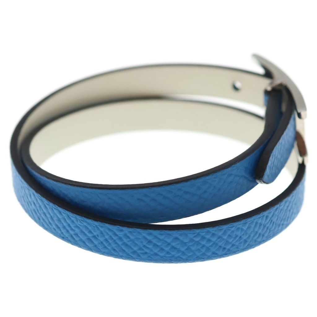 Hermes Behapi Double Tour Leather Strand Bracelet Silver Blue White — view 3