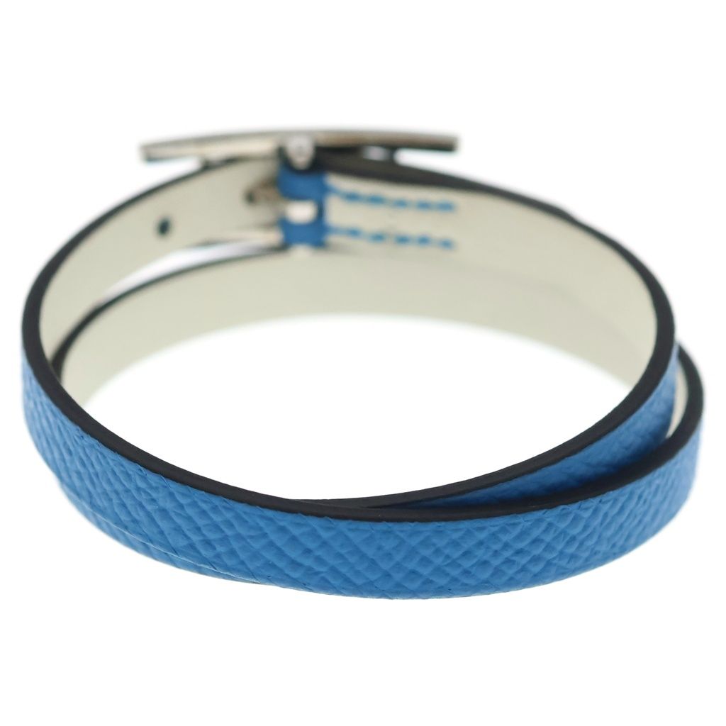 Hermes Behapi Double Tour Leather Strand Bracelet Silver Blue White — view 2