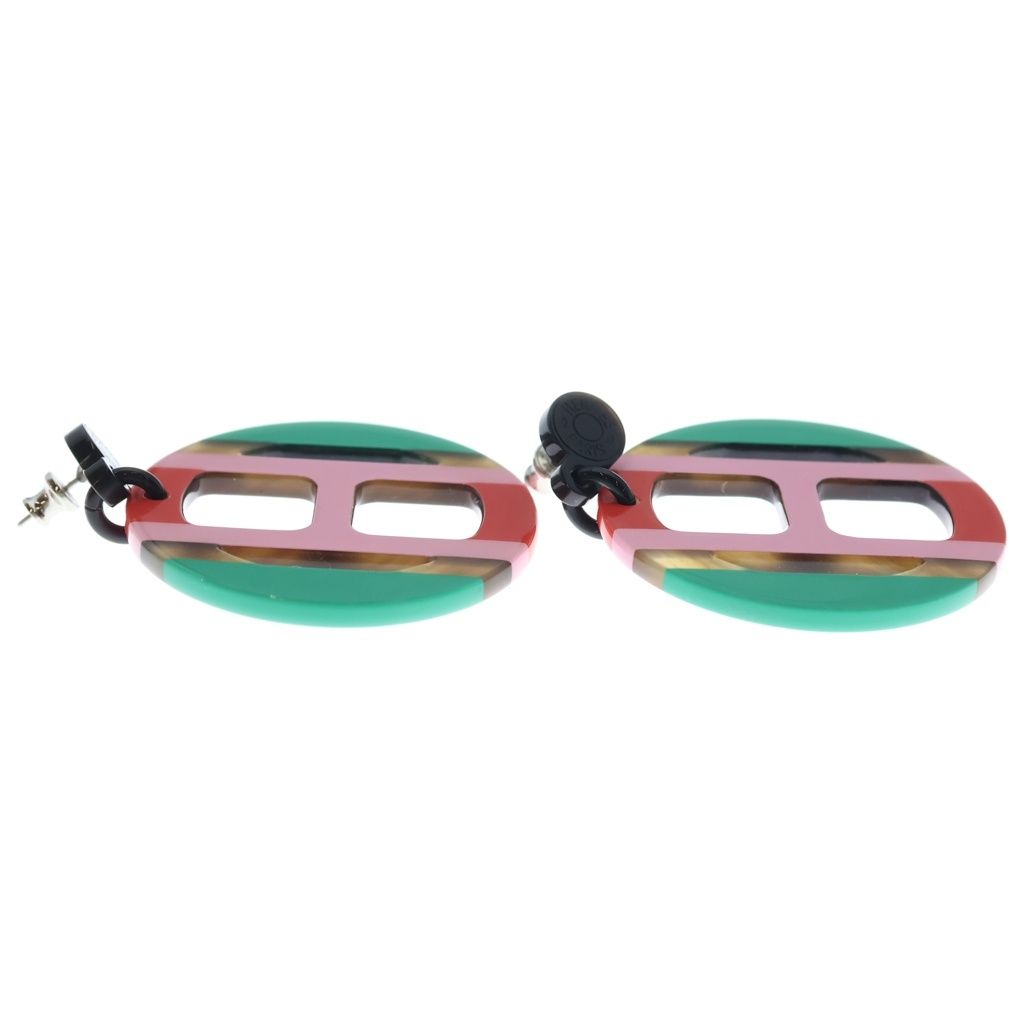 Hermes Earrings Equipe Buffalo Horn Lacquer Pink — view 4
