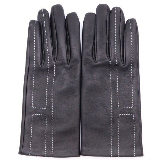 Hermes Lambskin Leather Gloves Black