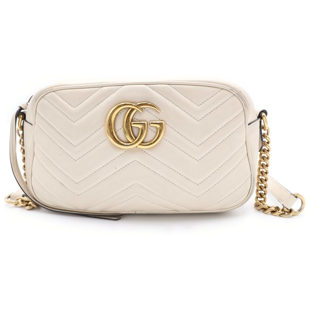 Gucci GG Marmont Chain Mini Shoulder Bag White Leather Gold