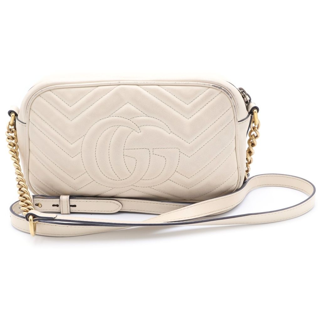 Gucci GG Marmont Chain Mini Shoulder Bag White Leather Gold — view 2