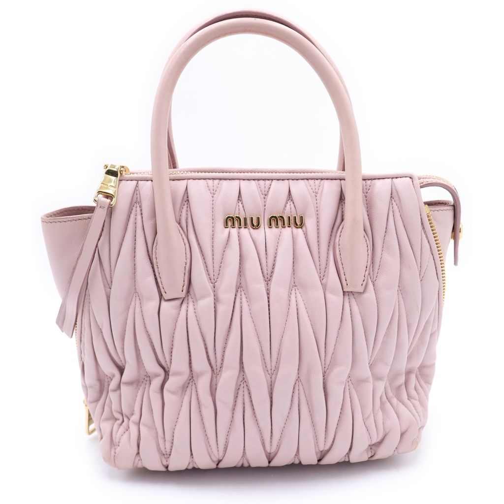Miu Miu Matelasse 2-Way Shoulder Bag Pink Leather Gold