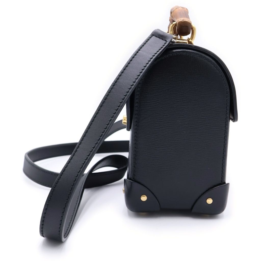 Gucci Padlock Bamboo Handle Paddle Lock Leather Shoulder Bag Black — view 3