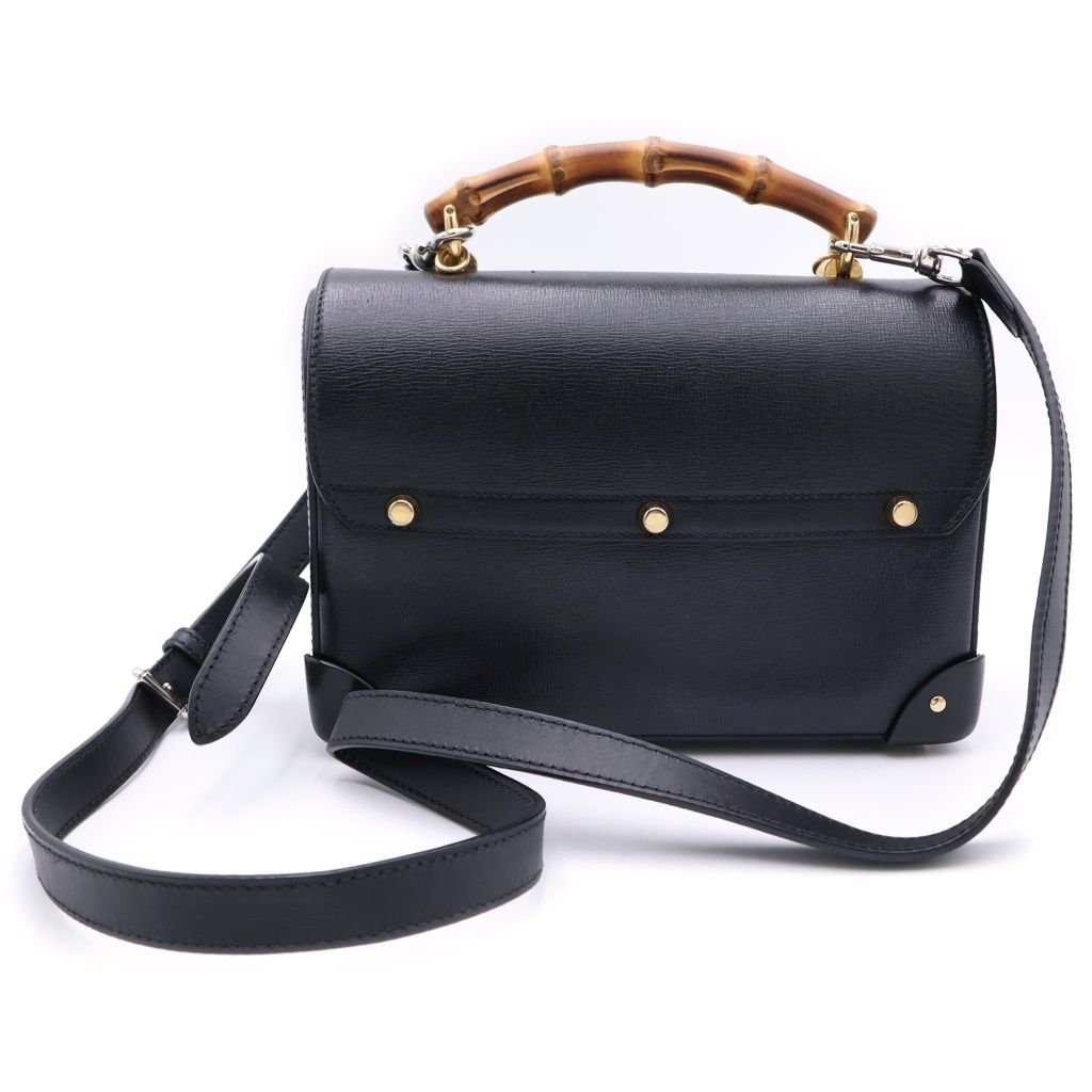 Gucci Padlock Bamboo Handle Paddle Lock Leather Shoulder Bag Black — view 2