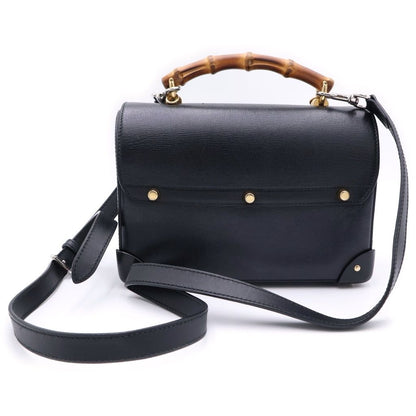Gucci Padlock Bamboo Handle Paddle Lock Leather Shoulder Bag Black — view 2