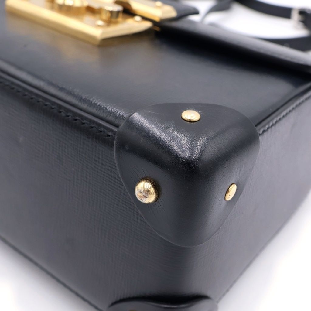 Gucci Padlock Bamboo Handle Paddle Lock Leather Shoulder Bag Black — view 6