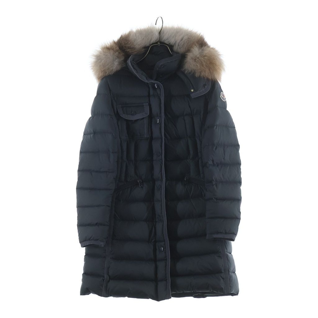 Moncler Hermine Furred Long Down Coat Gray