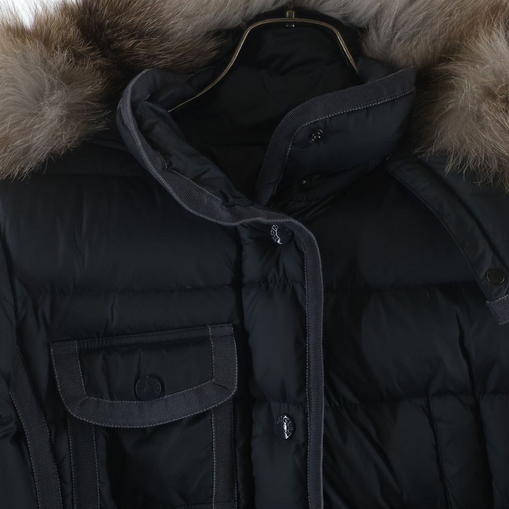 Moncler Hermine Furred Long Down Coat Gray — view 3