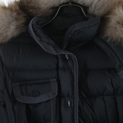 Moncler Hermine Furred Long Down Coat Gray — view 3