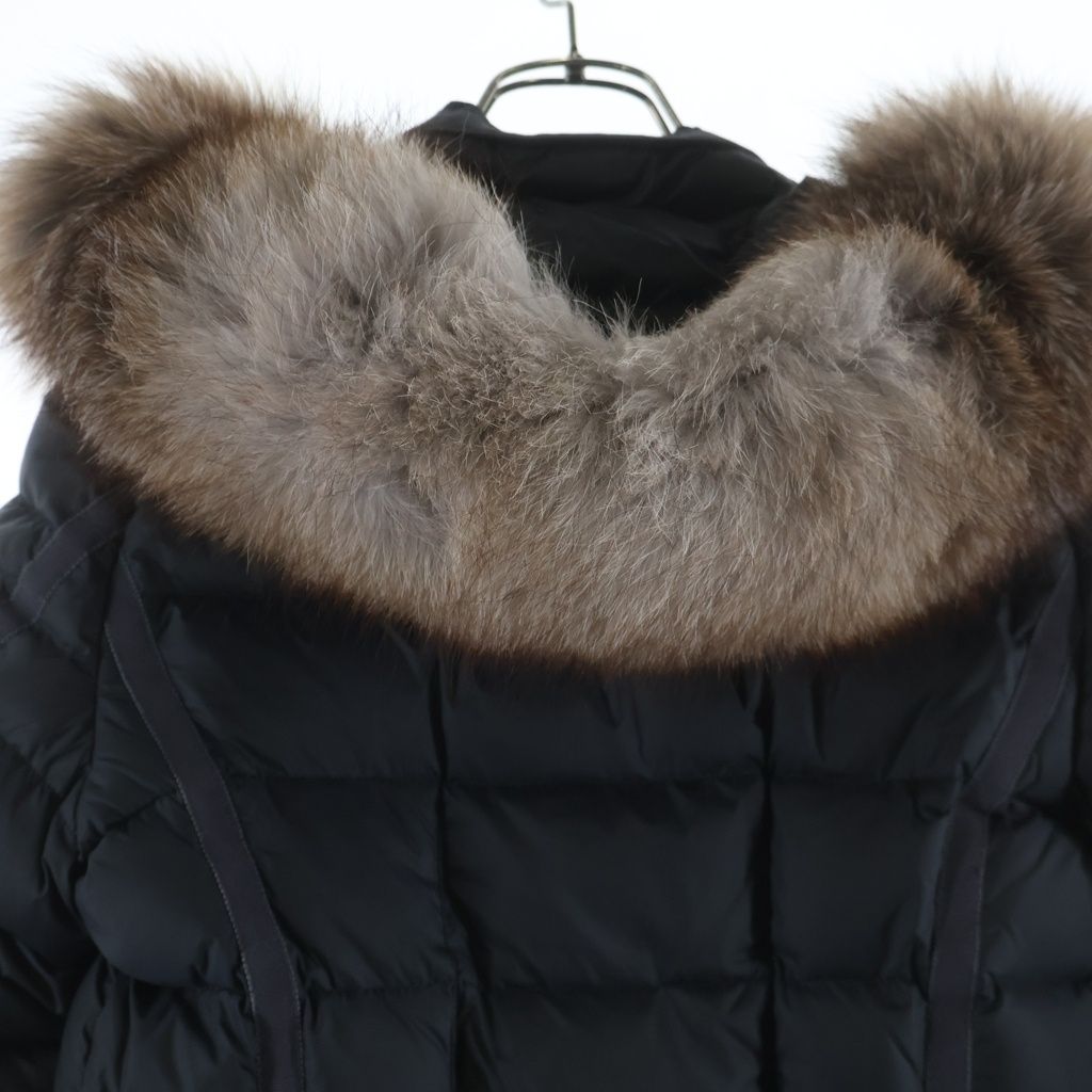 Moncler Hermine Furred Long Down Coat Gray — view 4