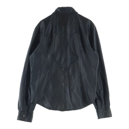 Chrome Hearts Cross Ball Button Long Sleeve Leather Shirt Jacket Black Silver — view 2