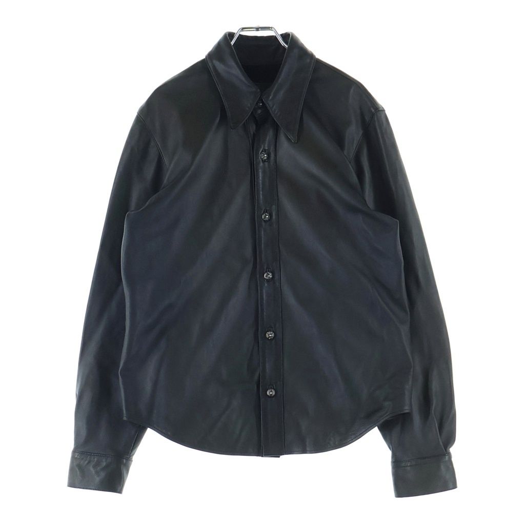 Chrome Hearts Cross Ball Button Long Sleeve Leather Shirt Jacket Black Silver