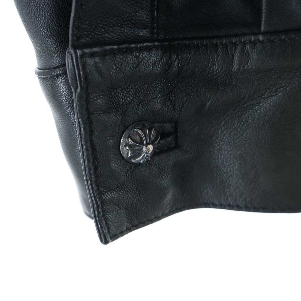 Chrome Hearts Cross Ball Button Long Sleeve Leather Shirt Jacket Black Silver — view 7