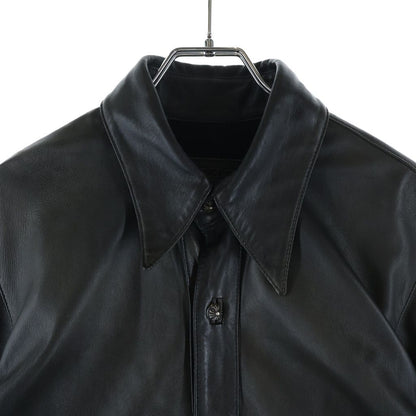 Chrome Hearts Cross Ball Button Long Sleeve Leather Shirt Jacket Black Silver — view 3