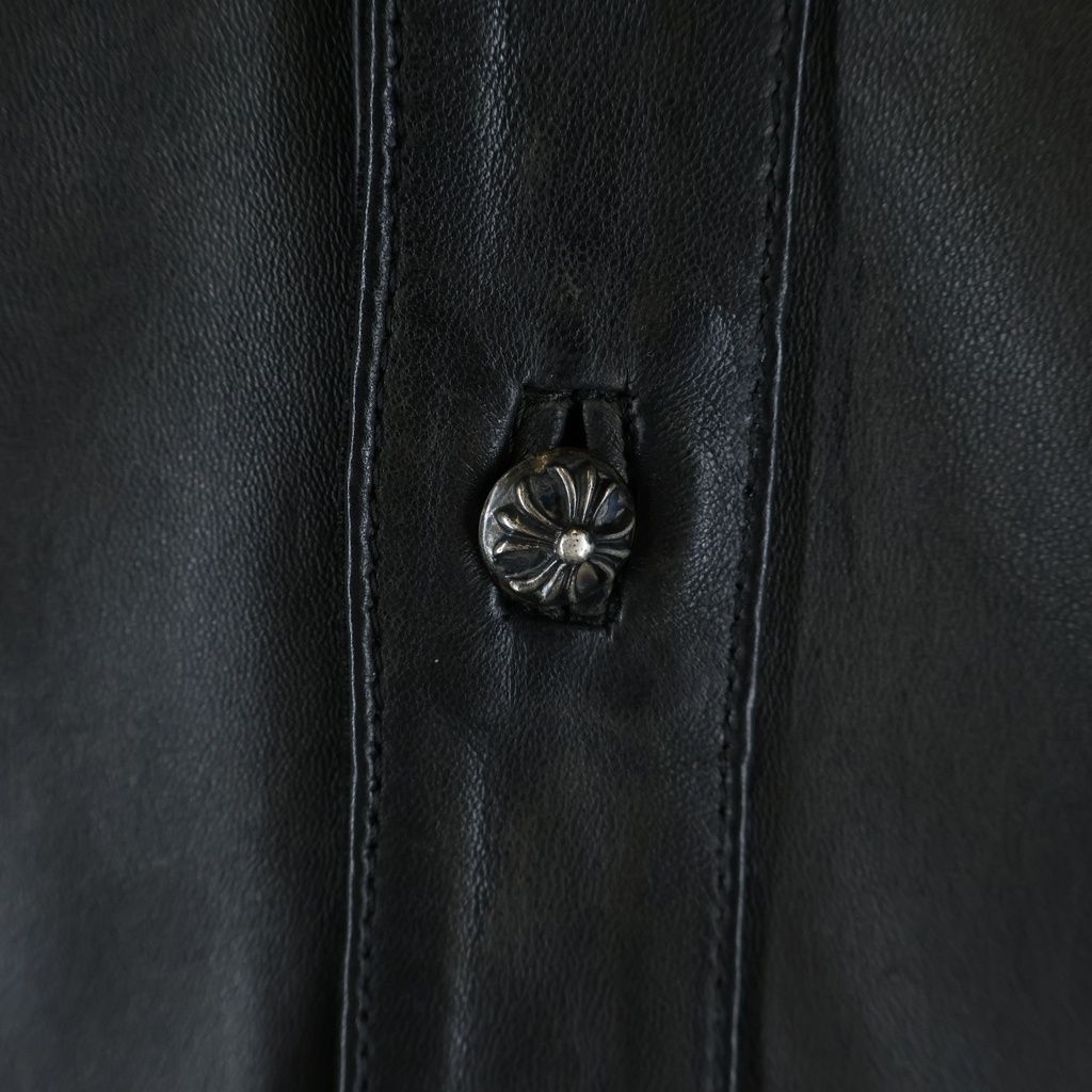 Chrome Hearts Cross Ball Button Long Sleeve Leather Shirt Jacket Black Silver — view 5
