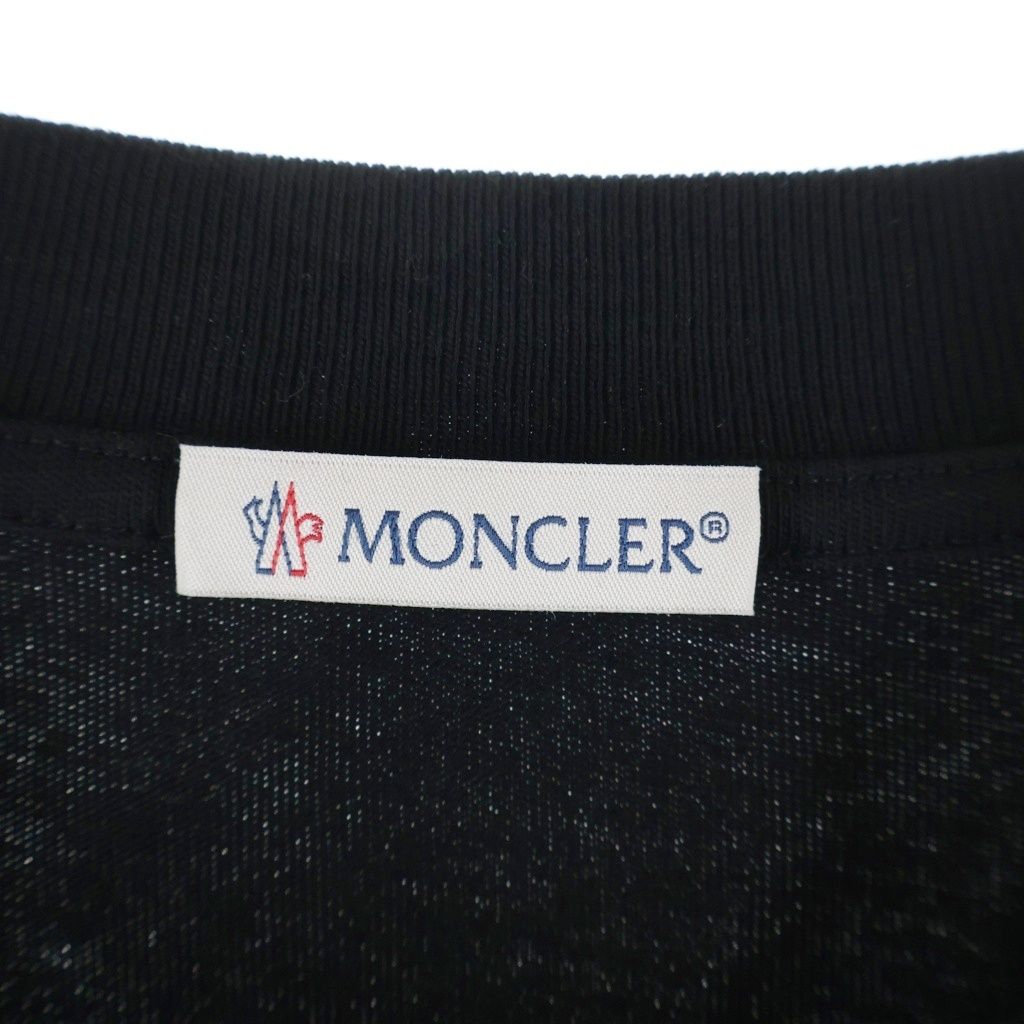 Moncler Safari Tee Front Logo Print T-Shirt Short Sleeve Crew Neck Top Black — view 7