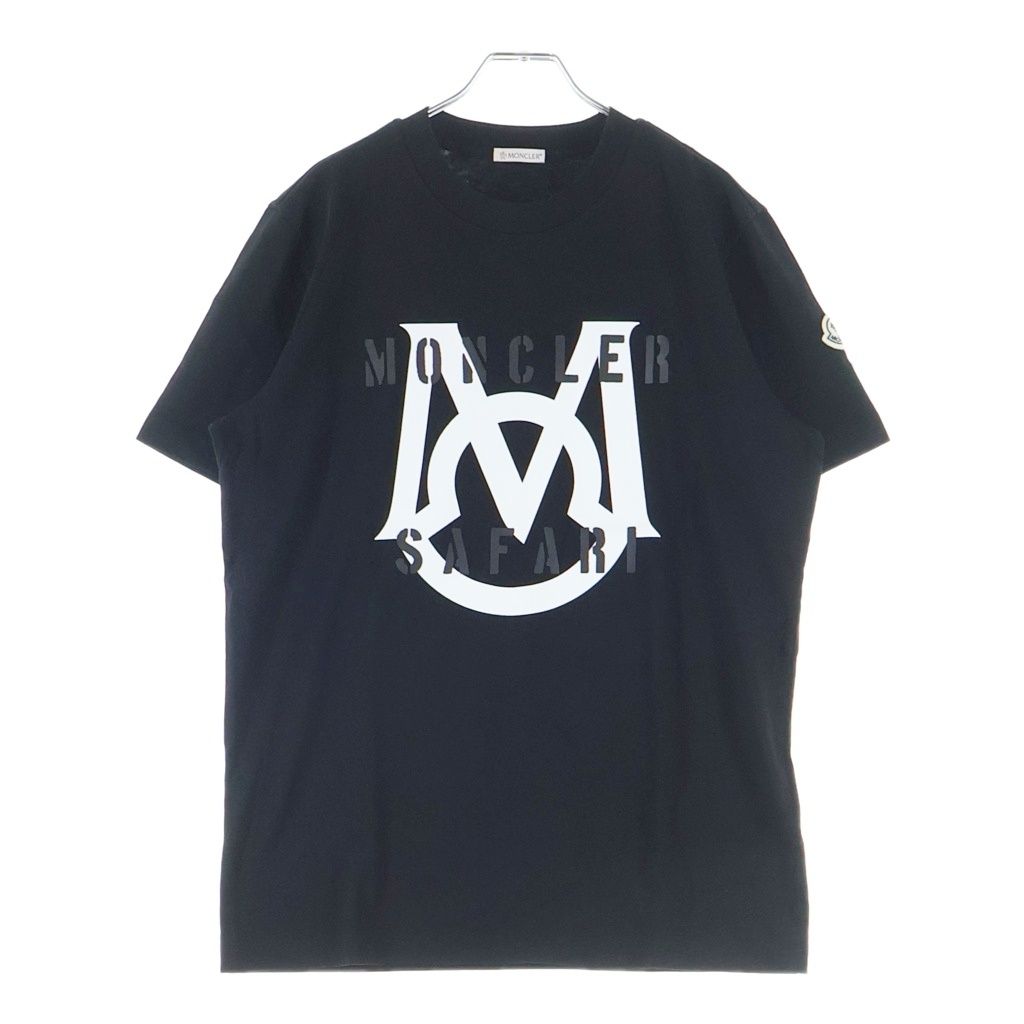 Moncler Safari Tee Front Logo Print T-Shirt Short Sleeve Crew Neck Top Black